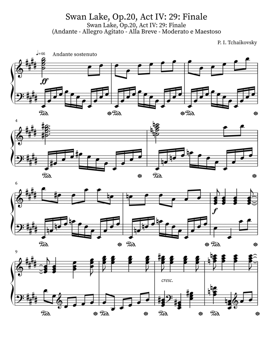 Swan Lake, Op.20, Act IV: 29: Finale Piano Solo scores gallery preview page 1