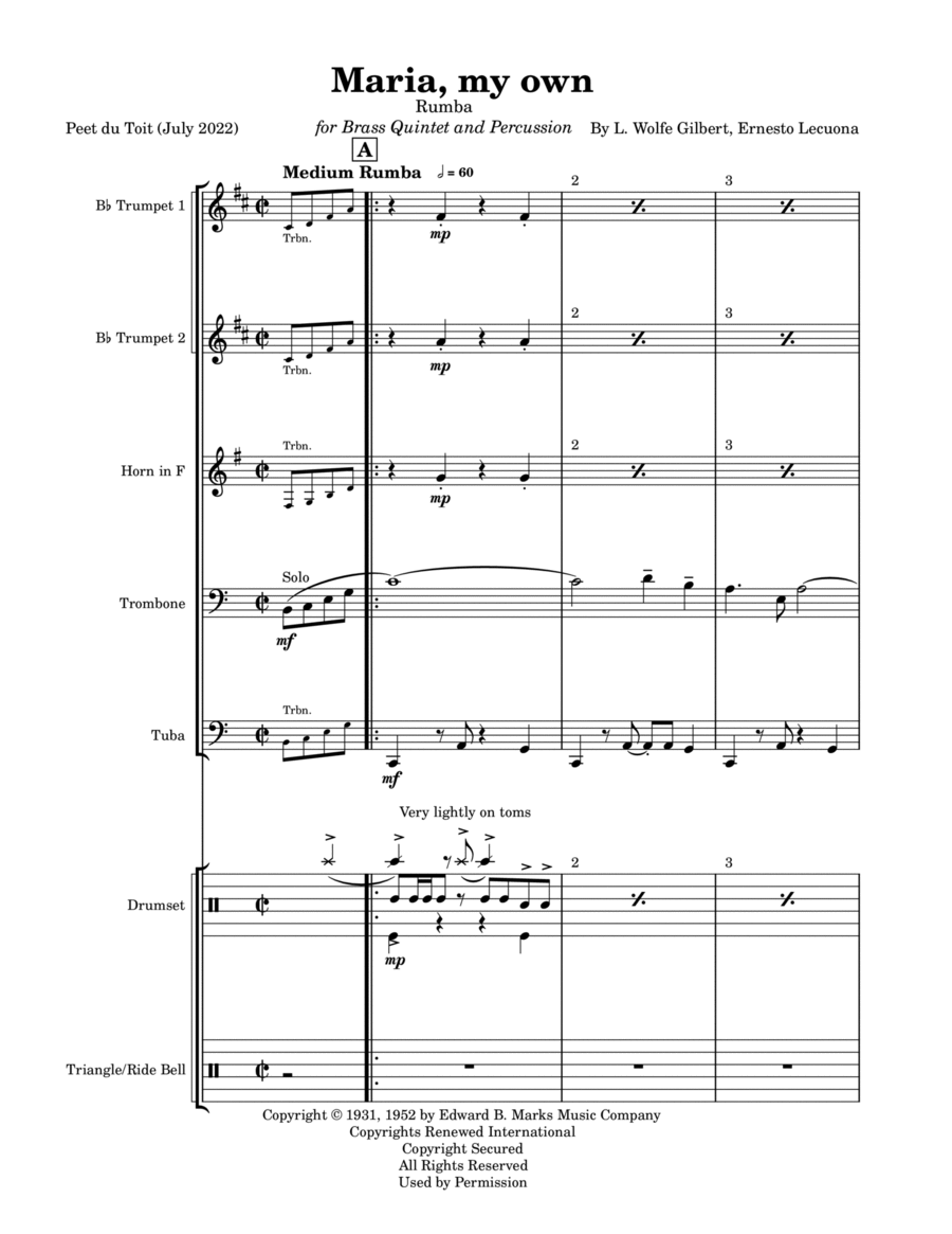 Maria, My Own Brass Quintet scores gallery preview page 1