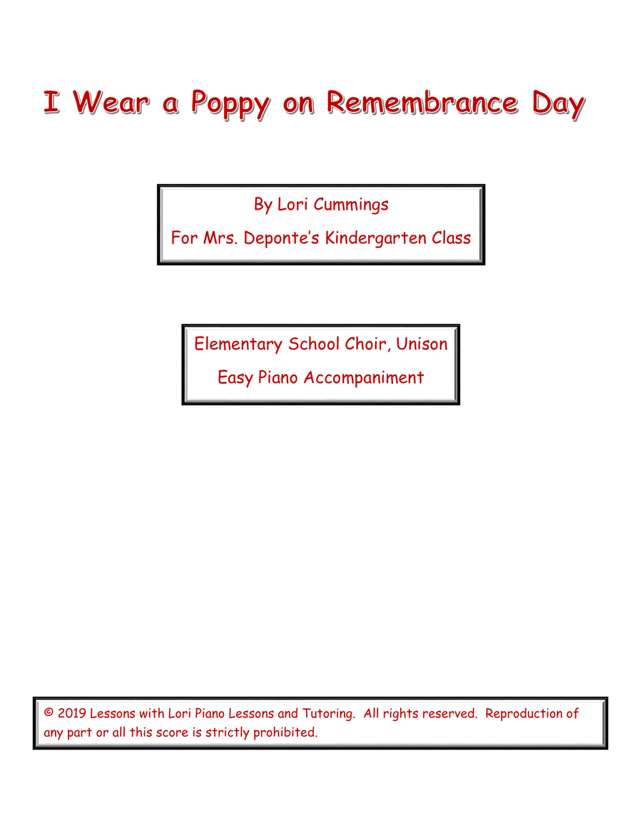 I Wear a Poppy on Remembrance Day Unison Choir scores gallery preview page 1