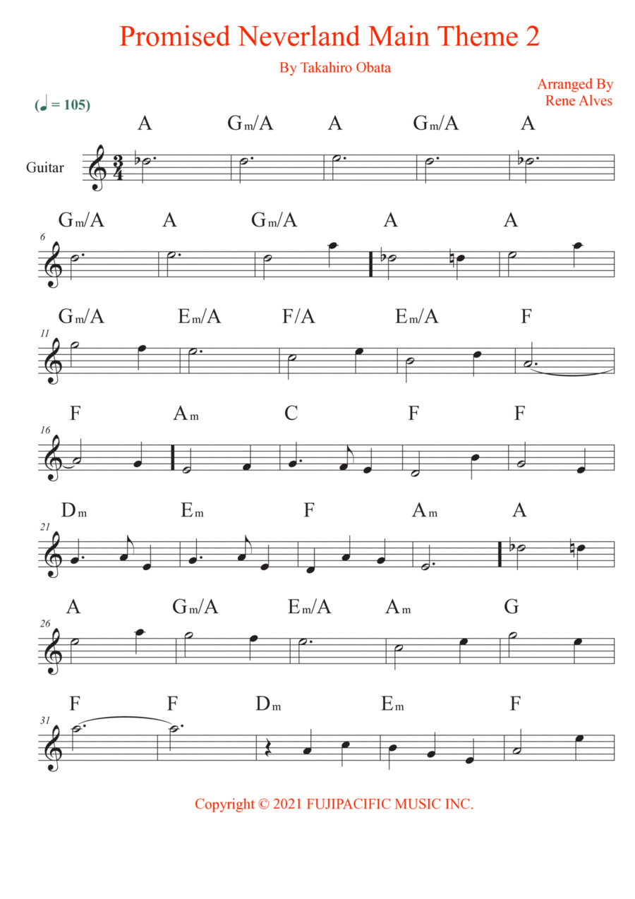 Promised Neverland Main Theme 2 Electric Guitar scores gallery preview page 1