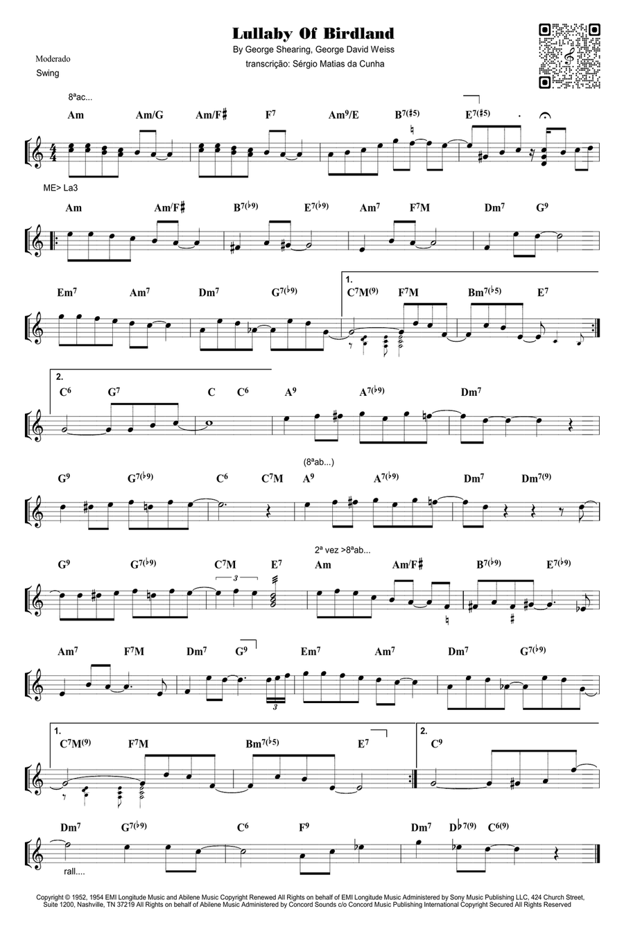 Lullaby Of Birdland Piano scores gallery preview page 1