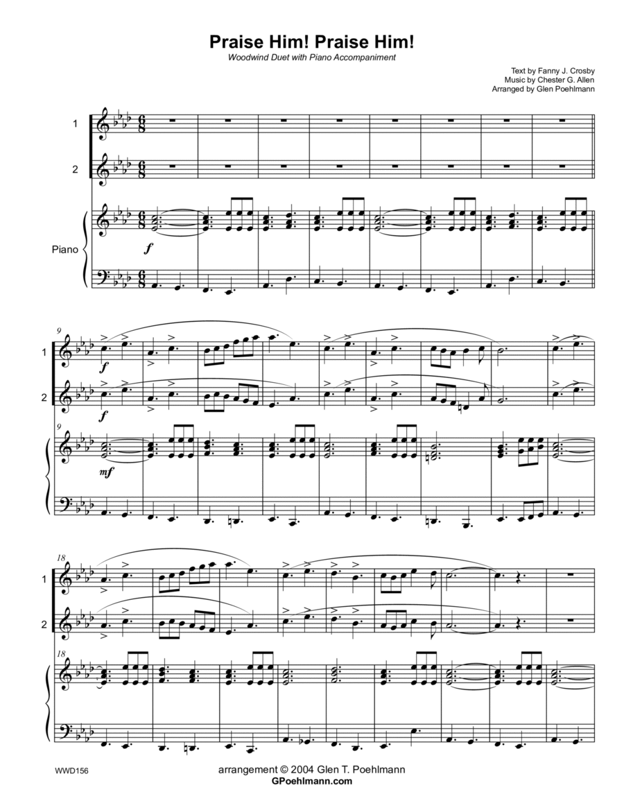 PRAISE HIM! PRAISE HIM! - DUET for Bb/C TREBLE INSTRUMENTS with Piano Large Ensemble scores gallery preview page 1