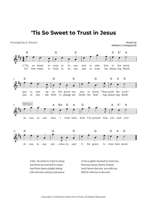 'Tis So Sweet to Trust in Jesus (Key of D Major)