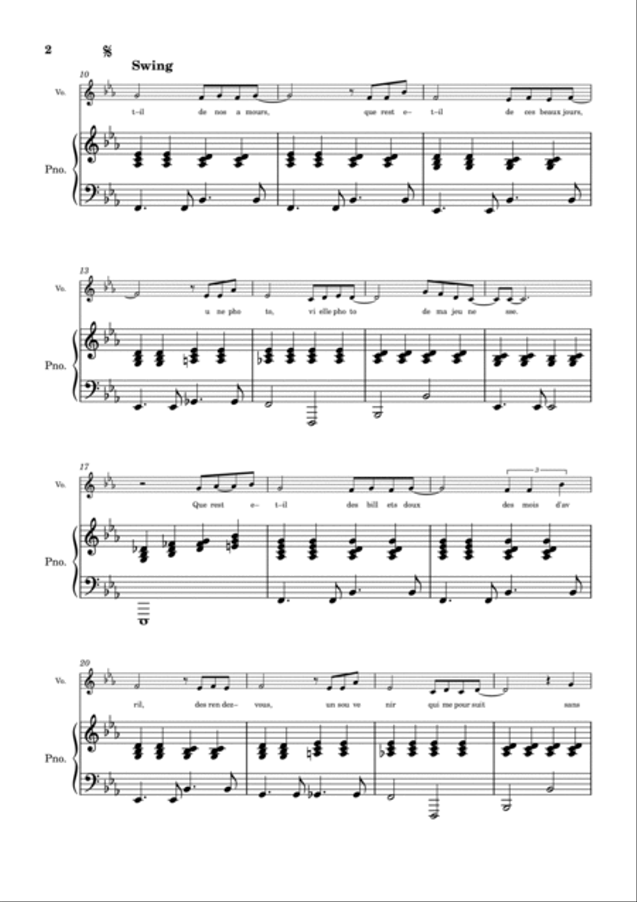 Que Reste-t-il De Nos Amours Voice scores gallery preview page 2