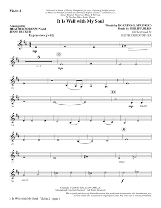 Book cover for It Is Well with My Soul (arr. Heather Sorenson and Jesse Becker) - Violin 2