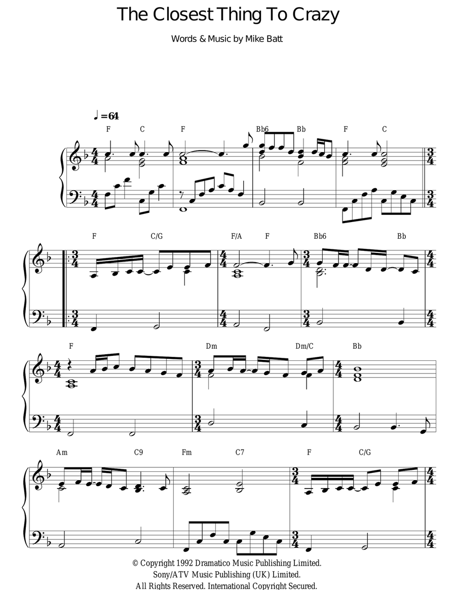 The Closest Thing To Crazy Piano Solo scores gallery preview page 1