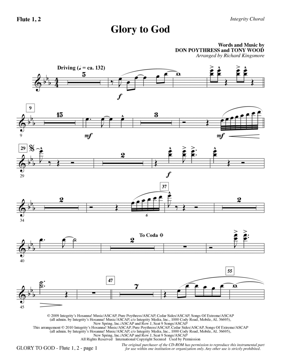 Glory To God - Flute 1 & 2 Choir scores gallery preview page 1