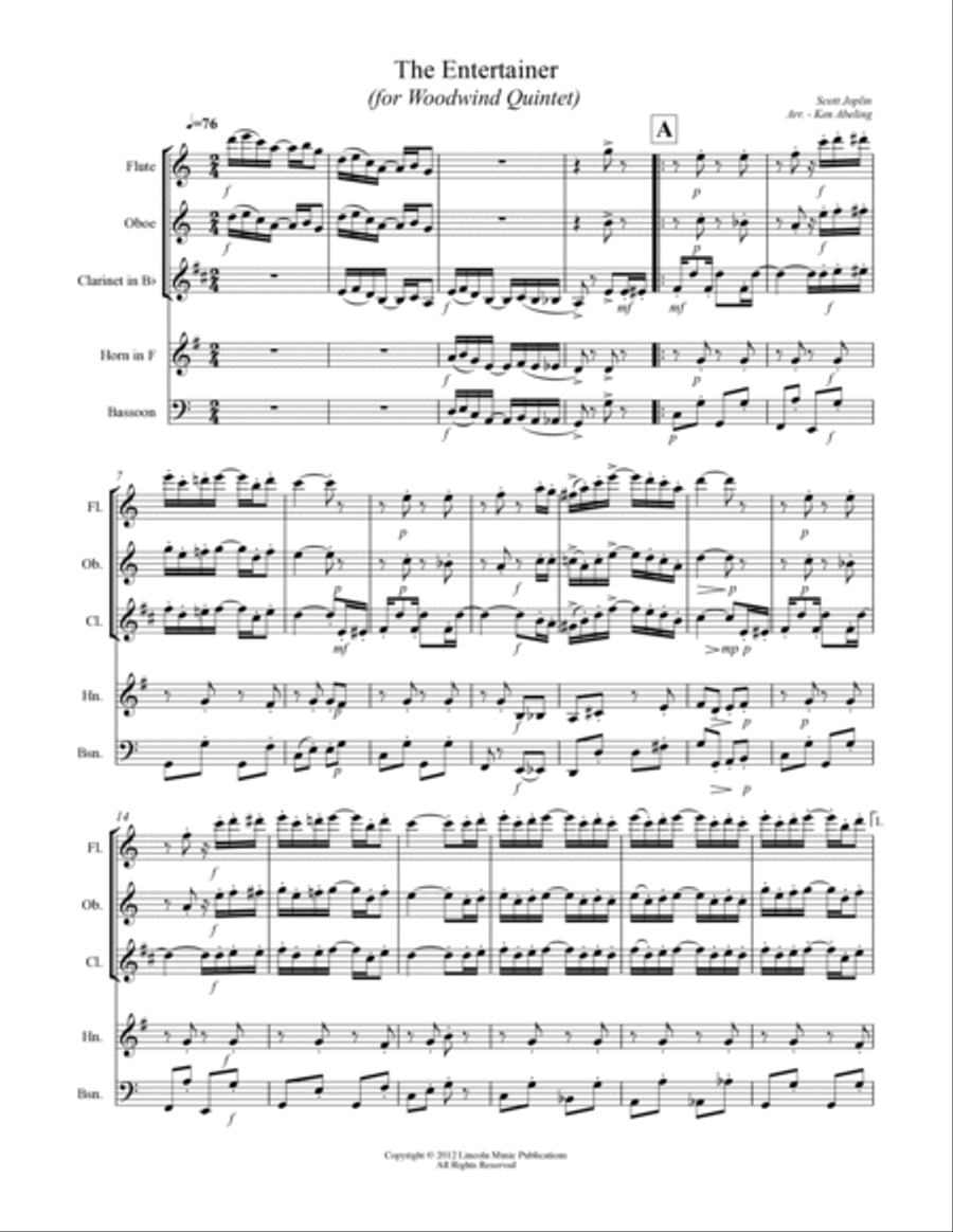 Joplin - “The Entertainer” (for Woodwind Quintet) Woodwind Quintet scores gallery preview page 2