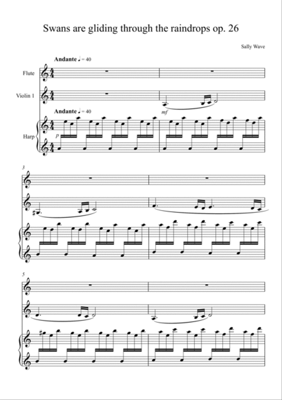 Swans are gliding through the raindrops op. 26 trio for flute violin and harp Small Ensemble scores gallery preview page 2