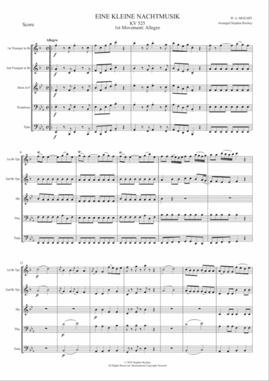 Eine Kleine Nachtmusik 1st Movement Allegro for Brass Quintet image number null