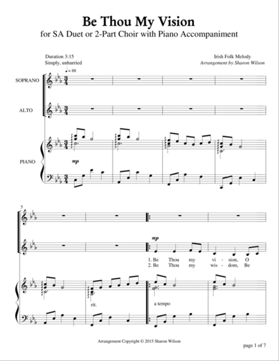Be Thou My Vision (for SA or 2-part choir with Piano Accompaniment) SA scores gallery preview page 3