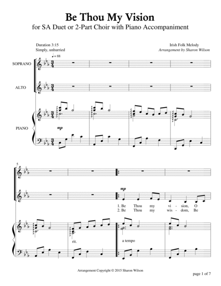 Be Thou My Vision (for SA or 2-part choir with Piano Accompaniment) image number null