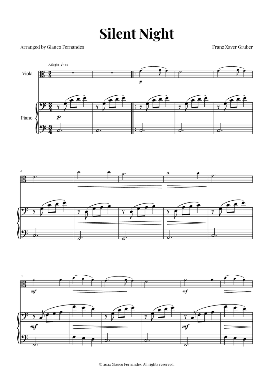 Silent Night | BEAUTIFUL Arrangement Viola scores gallery preview page 1