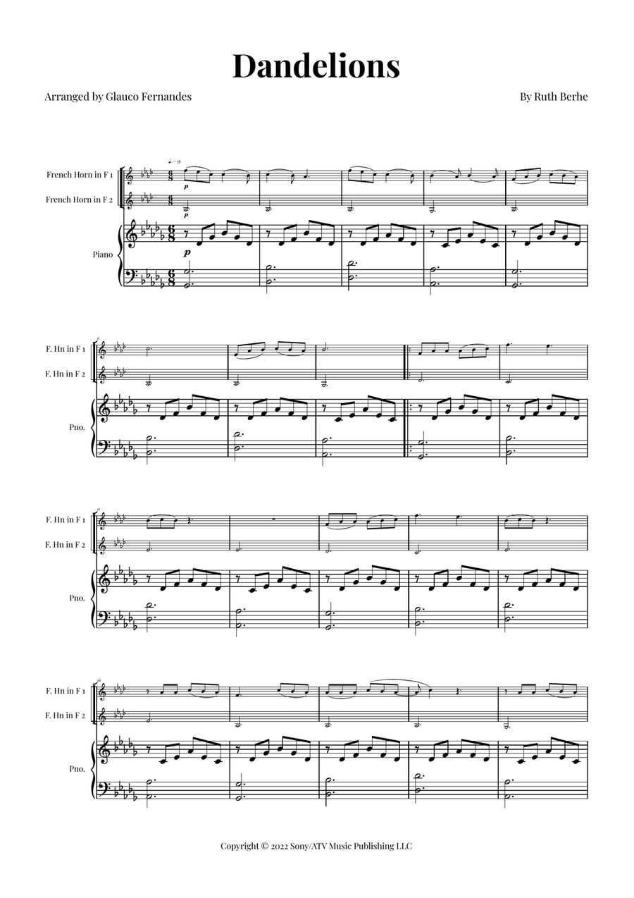 Dandelions Brass Duet scores gallery preview page 1
