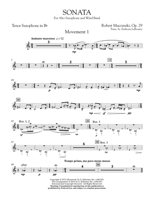 Book cover for Sonata for Alto Saxophone, Op. 29 - Bb Tenor Saxophone