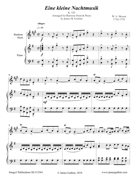 Mozart: Eine kleine Nachtmusik for Baritone Horn & Piano image number null