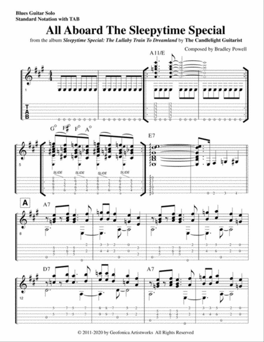 All Aboard The Sleepytime Special (blues guitar solo, in TABS and standard notation) Acoustic Guitar scores gallery preview page 2