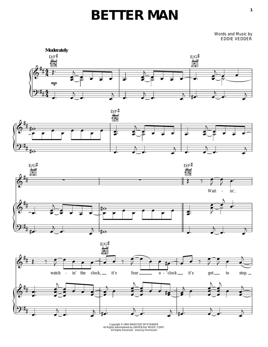 Better Man Piano, Vocal, Guitar scores gallery preview page 1