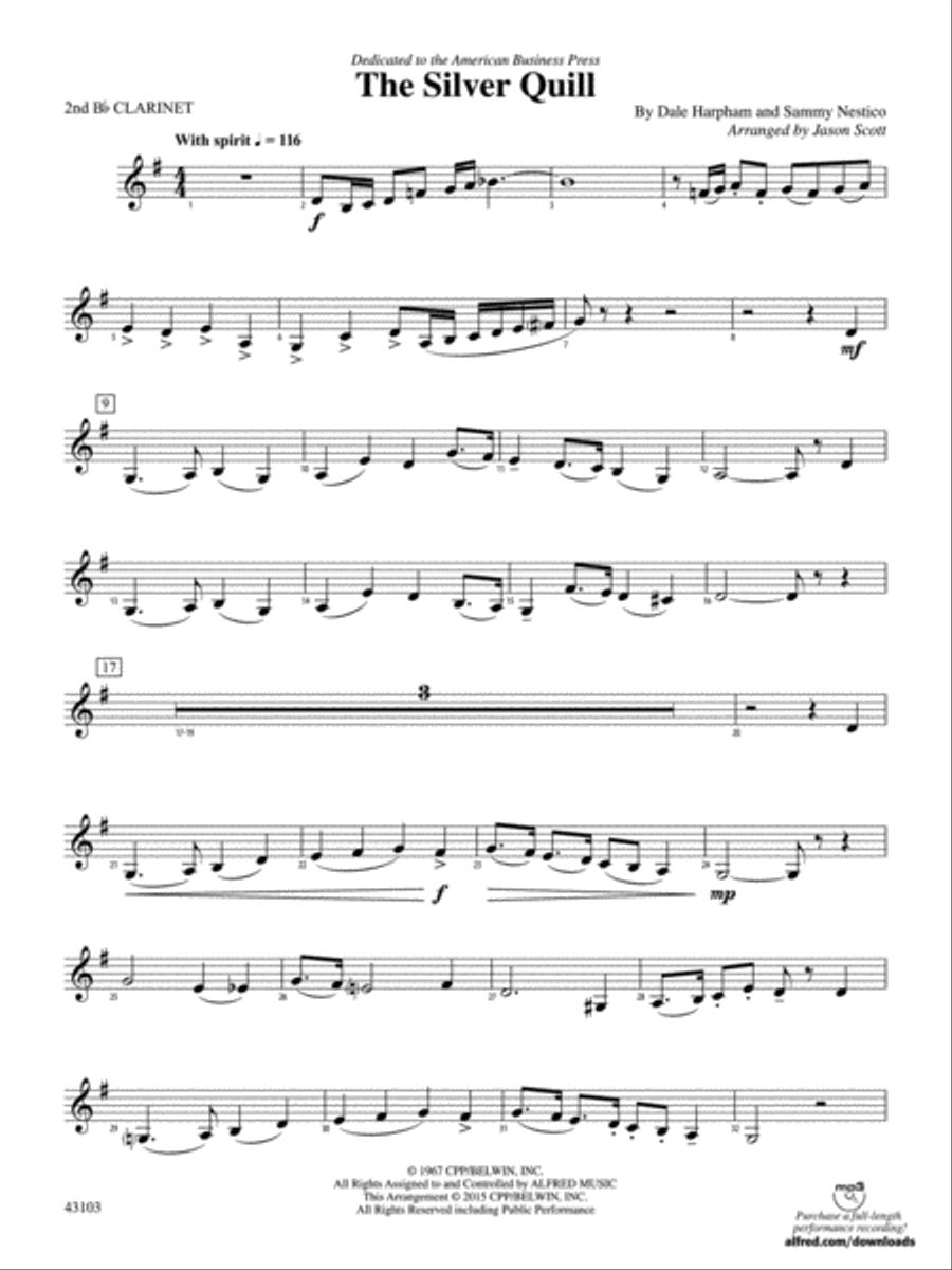 The Silver Quill: 2nd B-flat Clarinet Concert Band scores gallery preview page 1