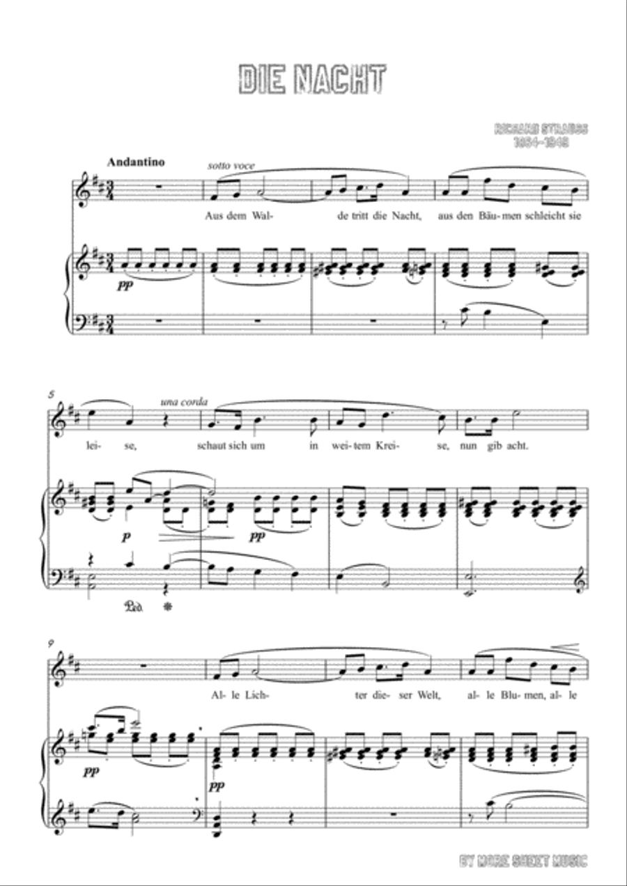 Richard Strauss-Die Nacht in D Major,for Voice and Piano Voice Solo scores gallery preview page 3