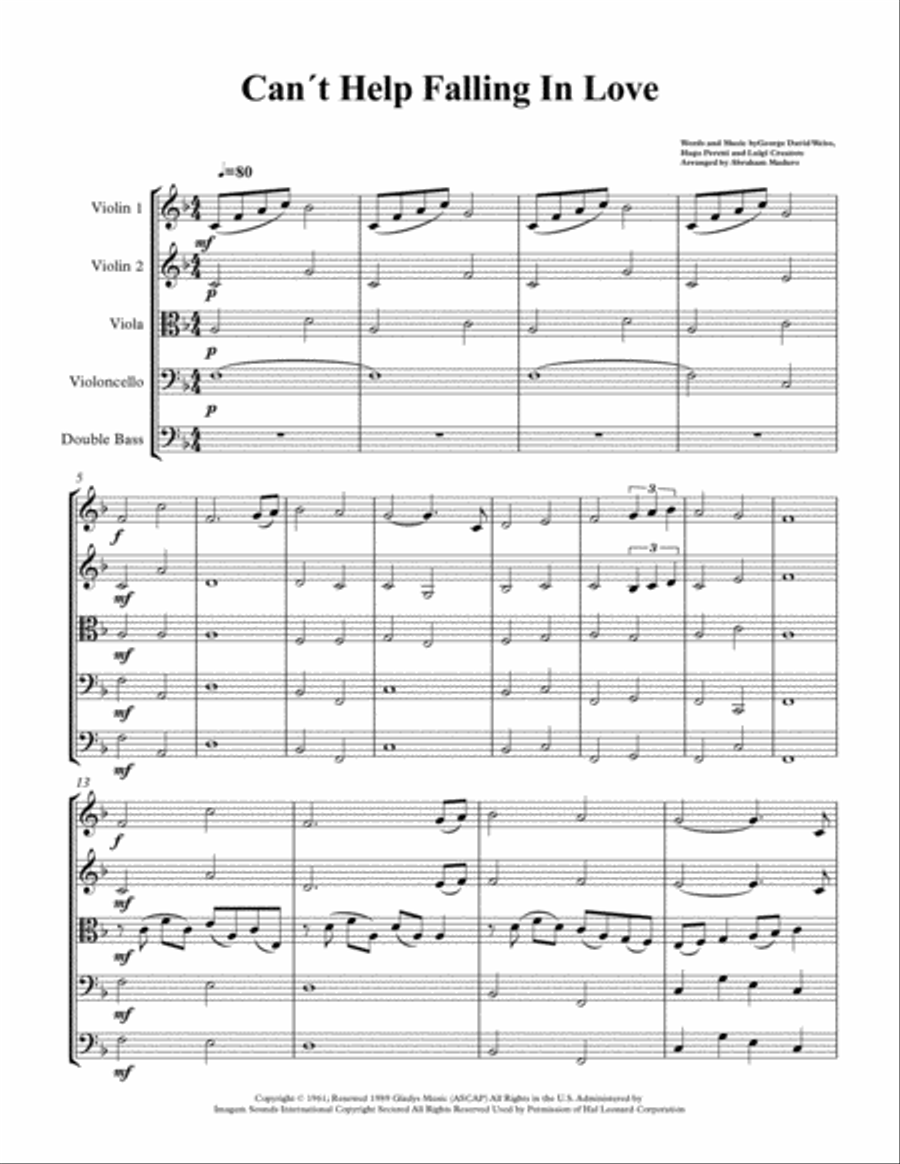 Can't Help Falling In Love String Quintet scores gallery preview page 1