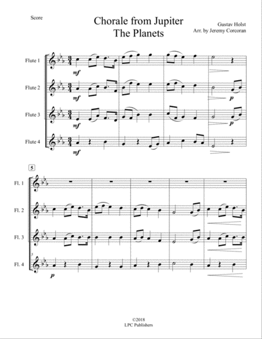 Chorale from Jupiter for Flute Quartet Flute Quartet scores gallery preview page 2