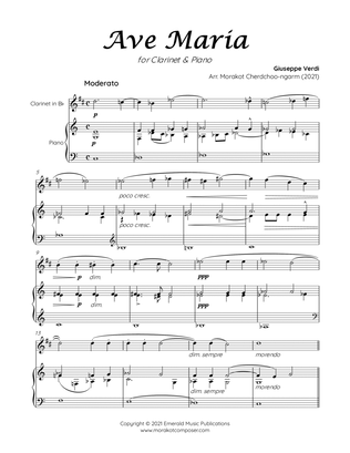 Book cover for AVE MARIA VERDI for Clarinet & Piano