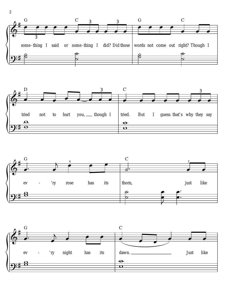 Every Rose Has Its Thorn Easy Piano scores gallery preview page 2