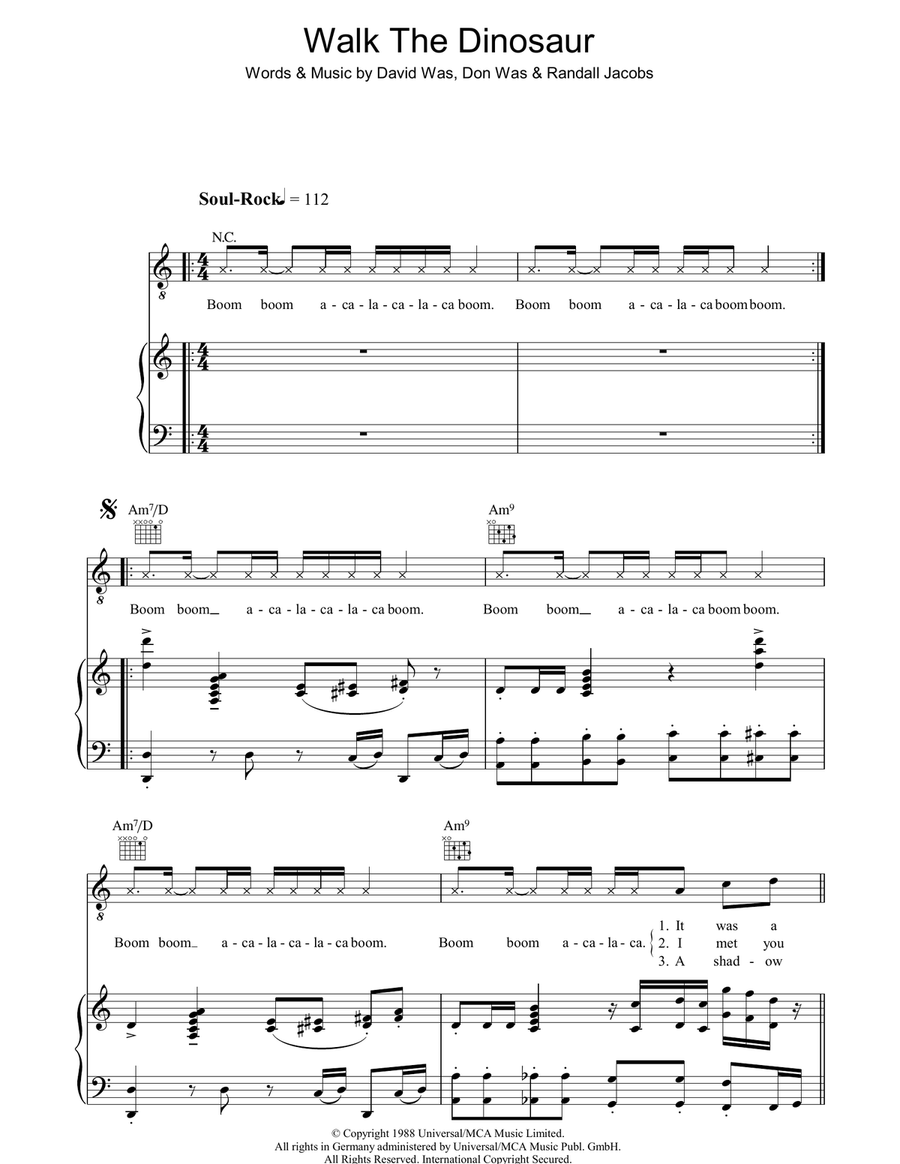 Walk The Dinosaur Piano, Vocal, Guitar scores gallery preview page 1