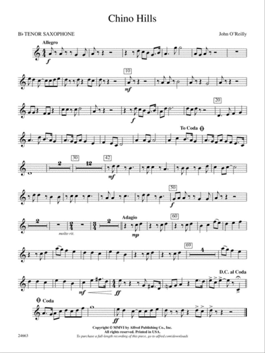 Chino Hills: B-flat Tenor Saxophone Concert Band scores gallery preview page 1
