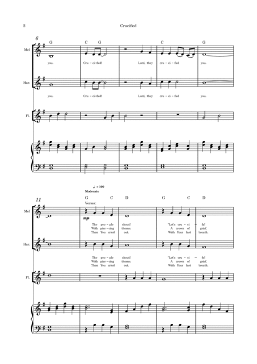 Crucified (Lent/Good Friday) - duet, flute and piano Small Ensemble scores gallery preview page 2