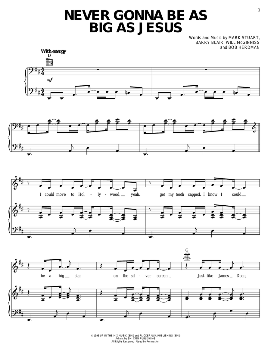Never Gonna Be As Big As Jesus Piano, Vocal, Guitar scores gallery preview page 1