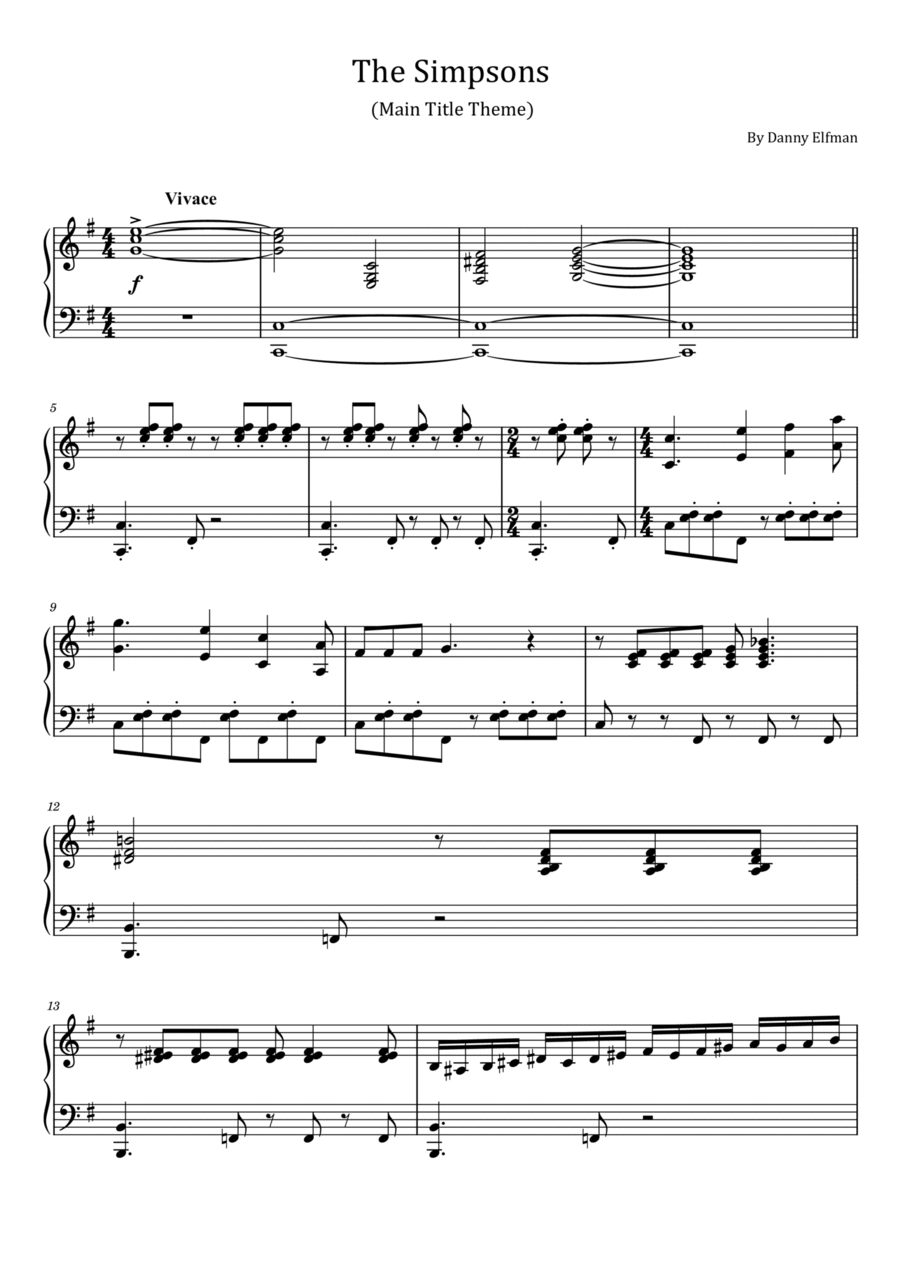 Theme From The Simpsons Piano Solo scores gallery preview page 1
