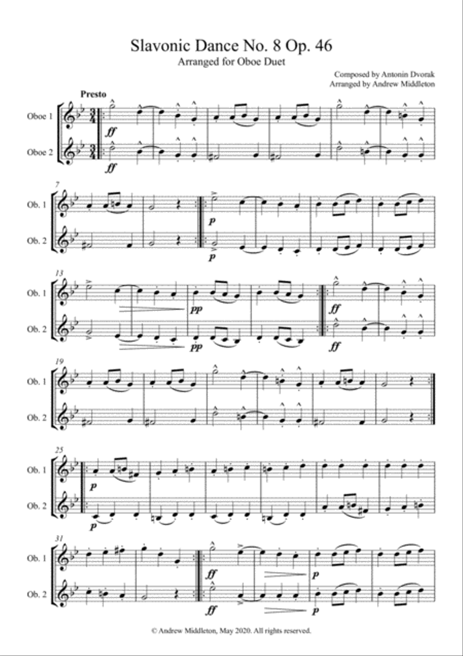 Slavonic Dance No. 8 Op. 46 arranged for Oboe Duet Woodwind Duet scores gallery preview page 3
