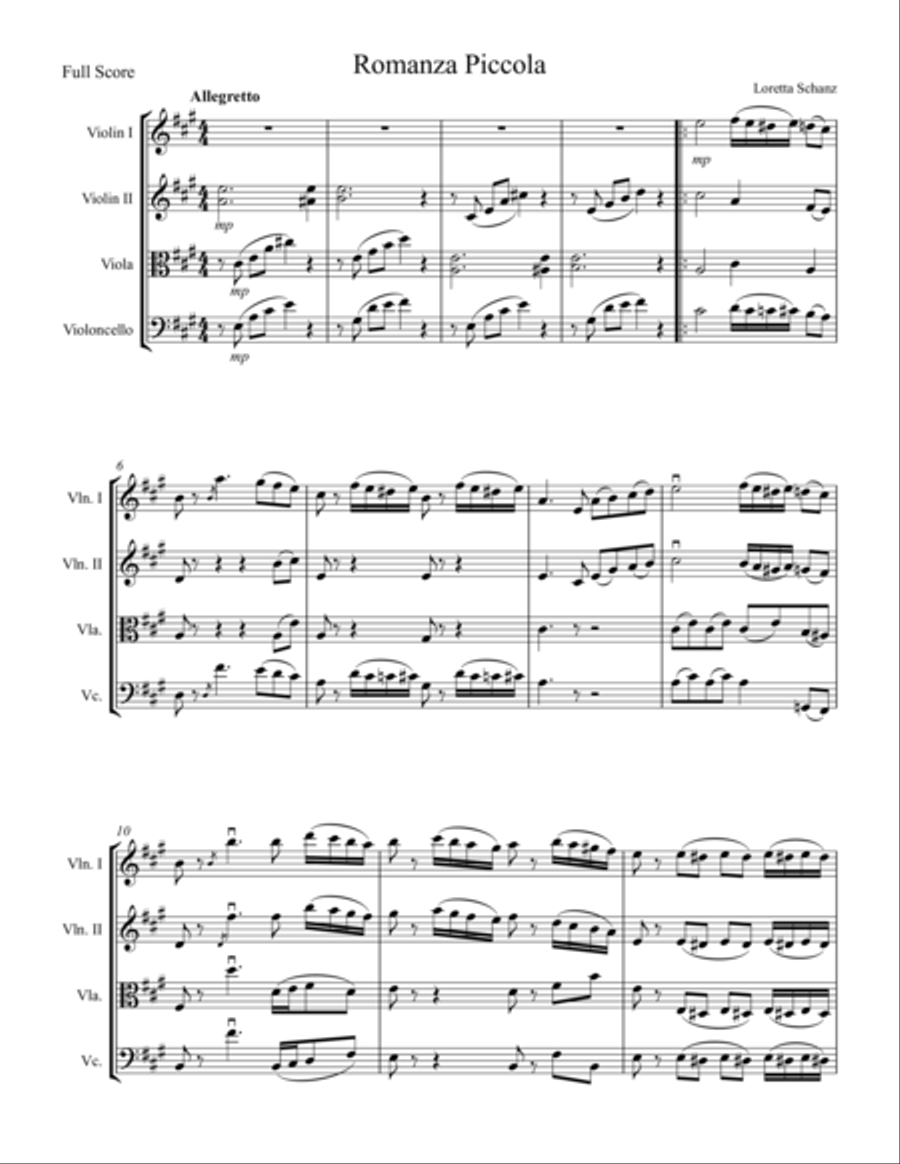 Romanza Piccola String Quartet scores gallery preview page 1