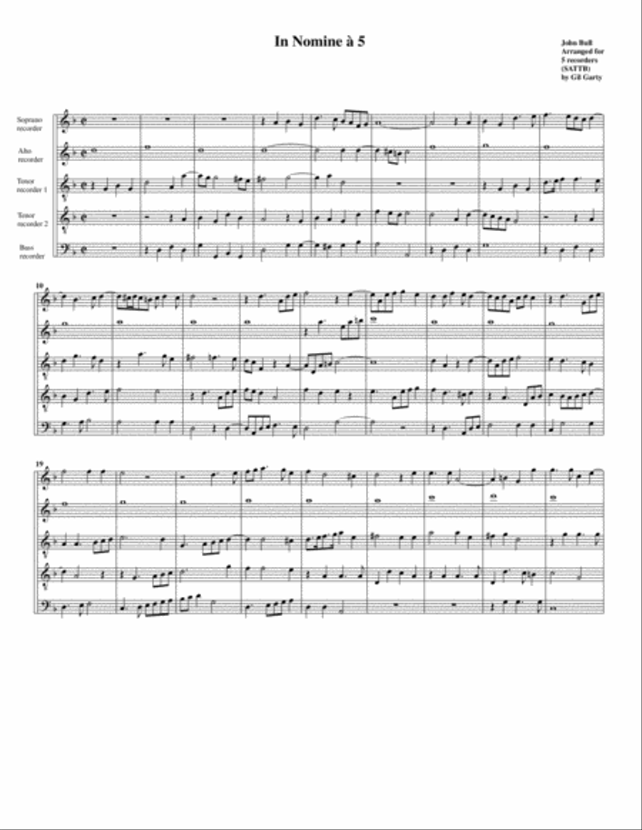 In Nomine a5 (arrangement for 5 recorders) Recorder scores gallery preview page 1