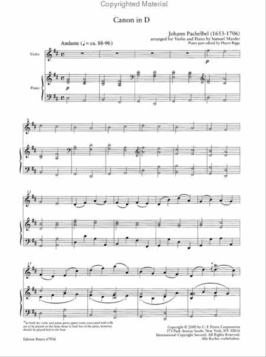 Canon in D (Arranged for Violin and Piano)