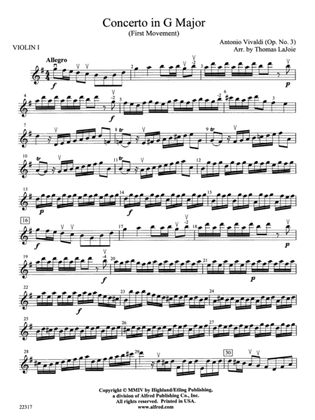 Book cover for Concerto in G Major: 1st Violin
