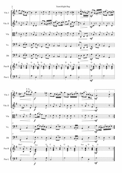 Searchlight Rag - Scott Joplin for string quartet/orchestra with optional piano image number null