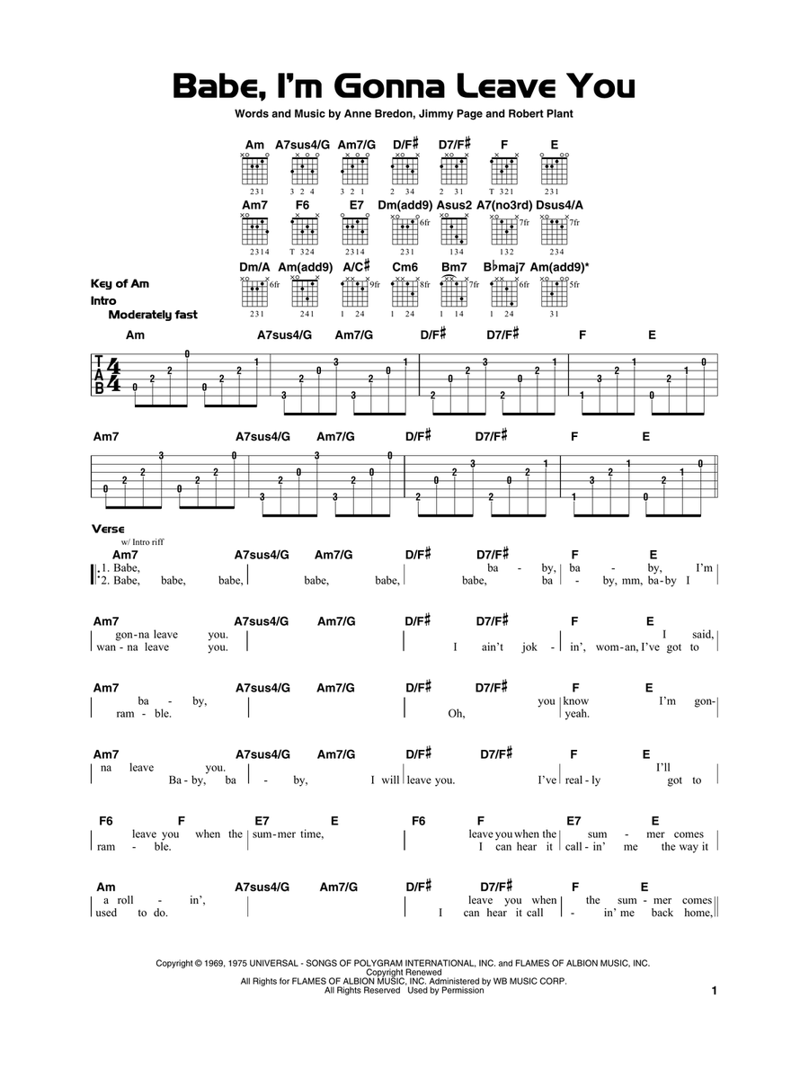 Babe, I'm Gonna Leave You Acoustic Guitar scores gallery preview page 1