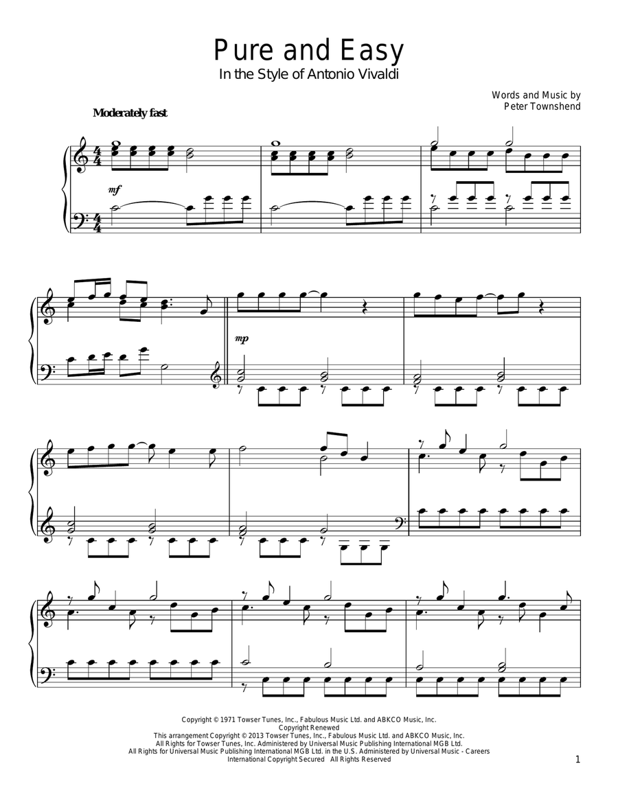 Pure And Easy (in the style of Antonio Vivaldi) Piano Solo scores gallery preview page 1