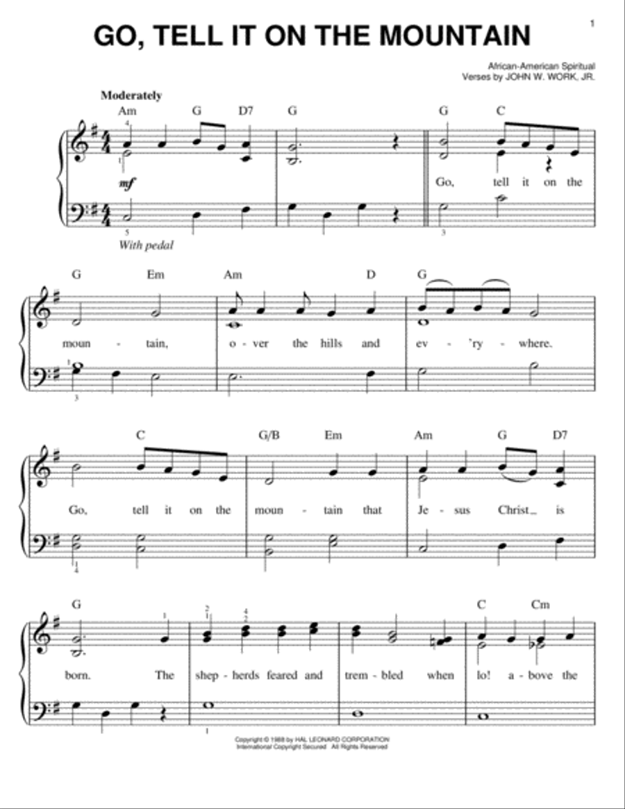 Go, Tell It On The Mountain Easy Piano scores gallery preview page 1