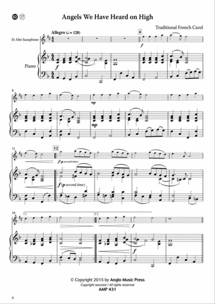 15 Intermediate Christmas Carols Alto Saxophone scores gallery preview page 2