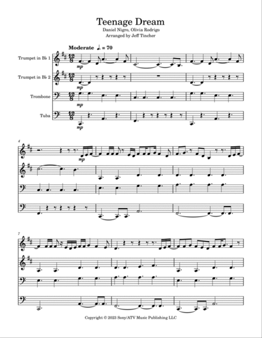 Teenage Dream Teenage Dream Brass Quartet scores gallery preview page 2