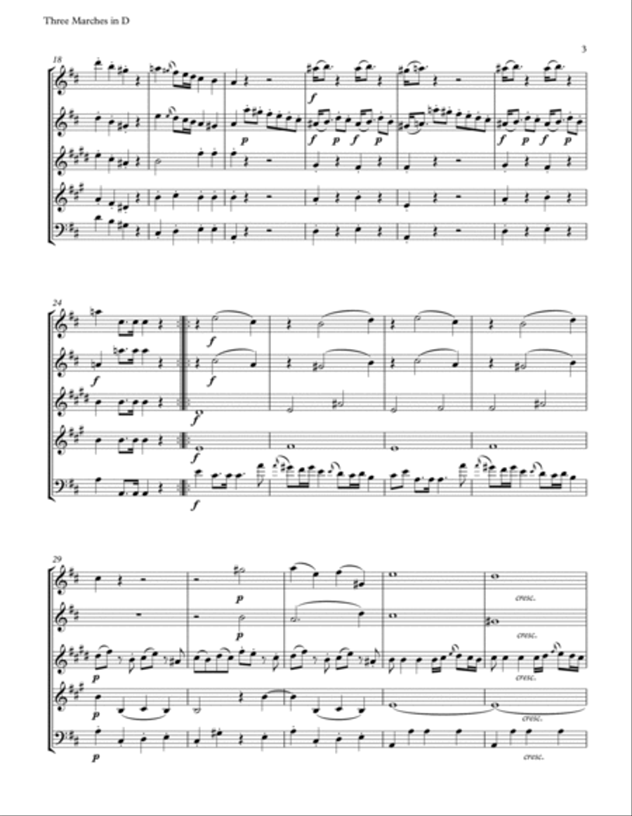 Mozart: Three Marches in D for Woodwind Quintet Woodwind Quintet scores gallery preview page 3