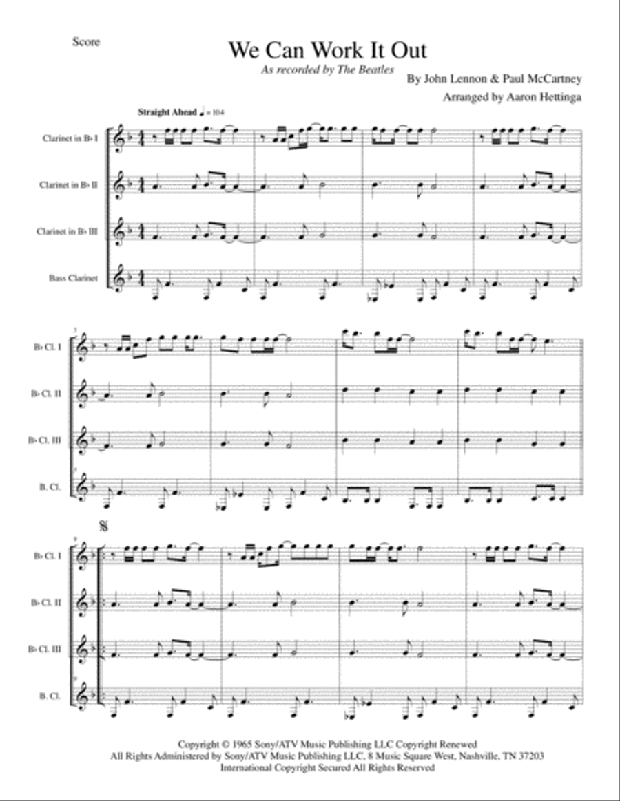 We Can Work It Out Clarinet Quartet scores gallery preview page 3
