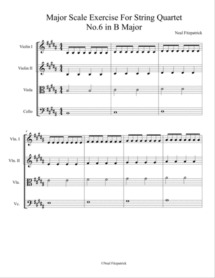Major Scale Exercise For String Quartet No.6 in B Major String Quartet scores gallery preview page 1