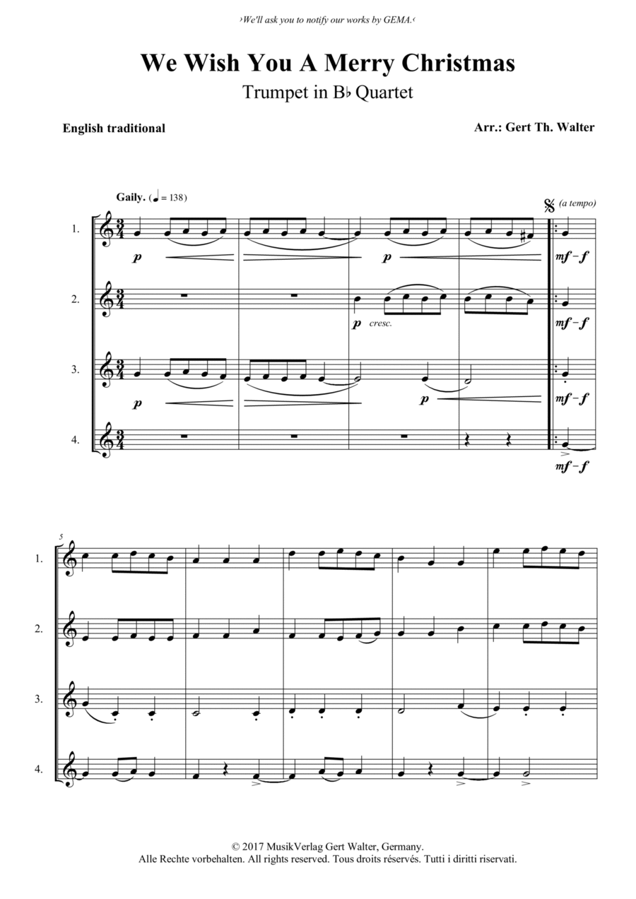 We Wish You A Merry Christmas Trumpet Solo scores gallery preview page 1