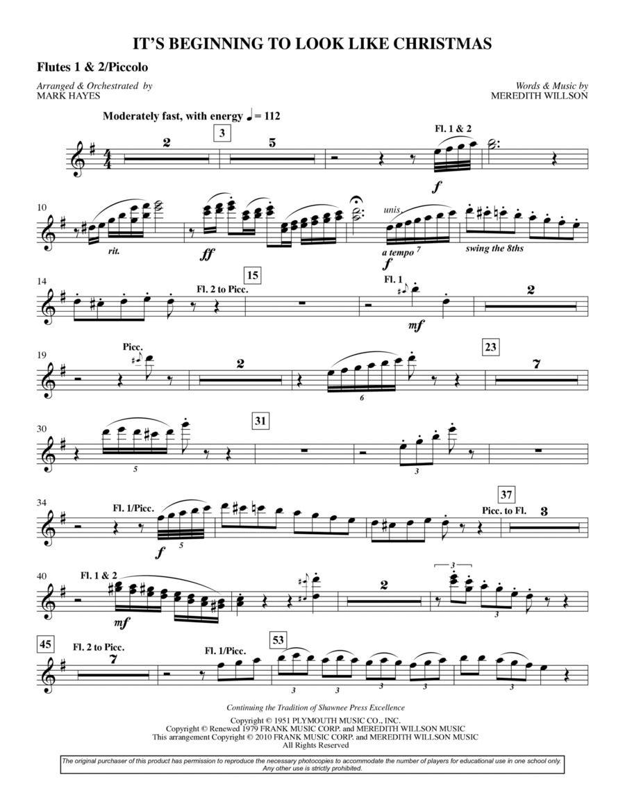 It's Beginning To Look Like Christmas (arr. Mark Hayes) - Flute 1,2 & Piccolo
