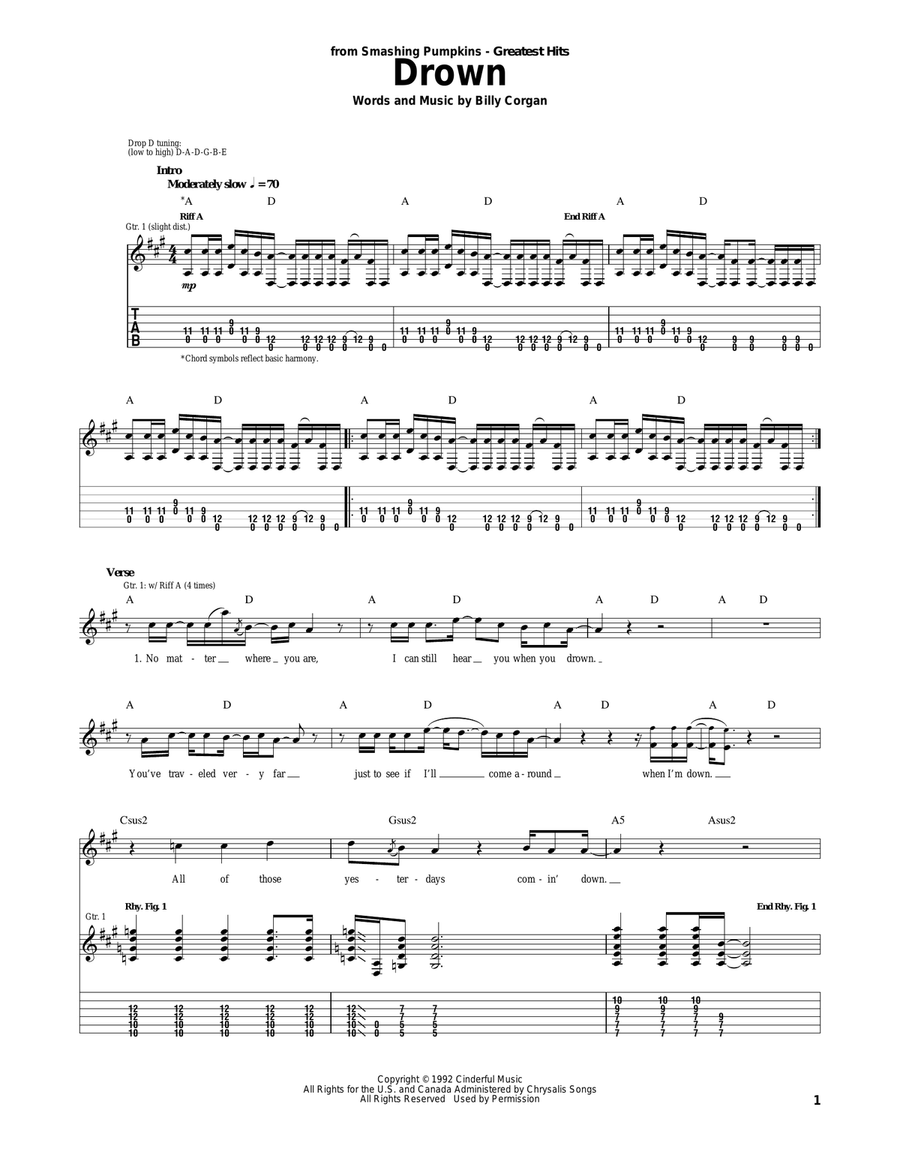 Drown Acoustic Guitar scores gallery preview page 1